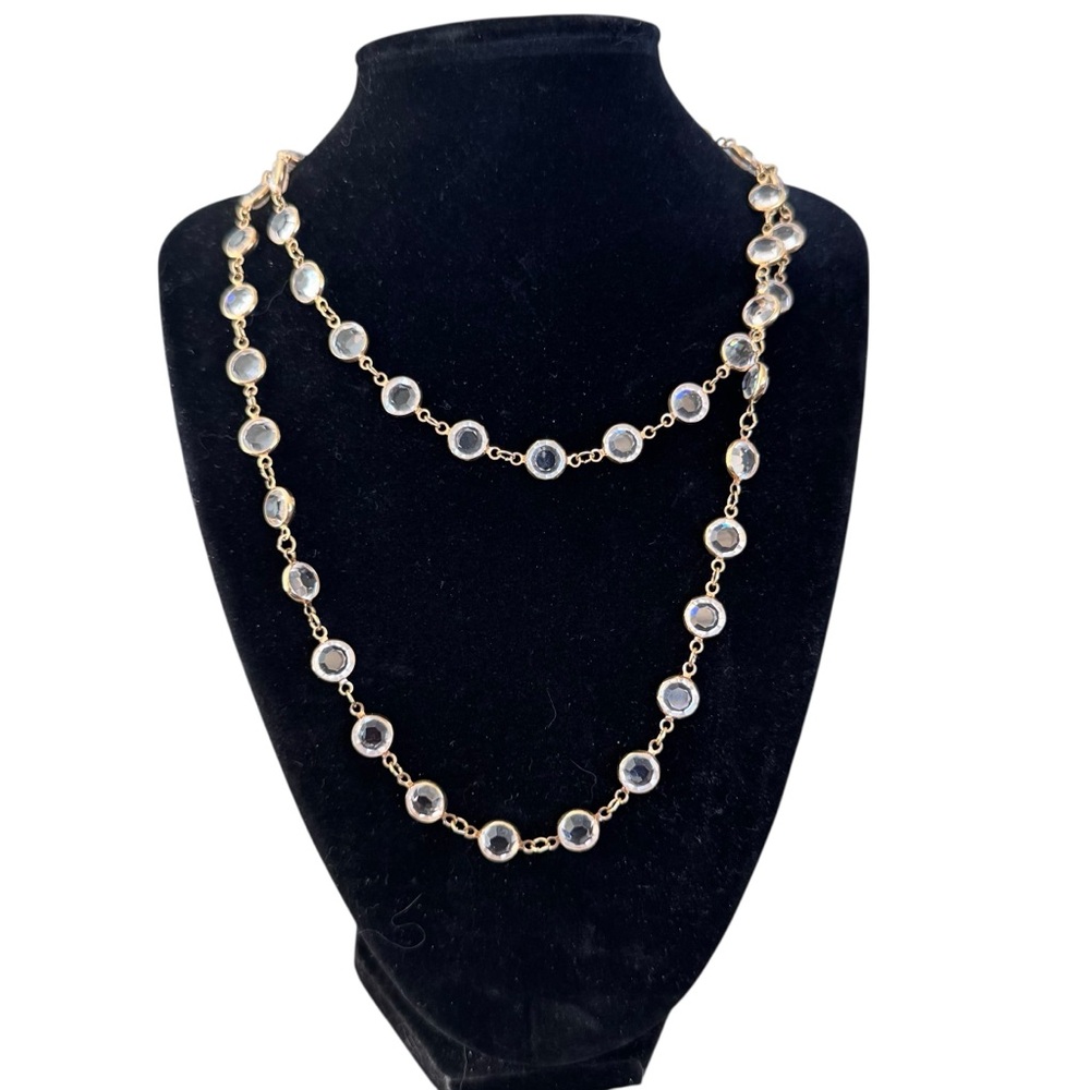 Elegant Gold and Silver tone long crystal Necklace‎